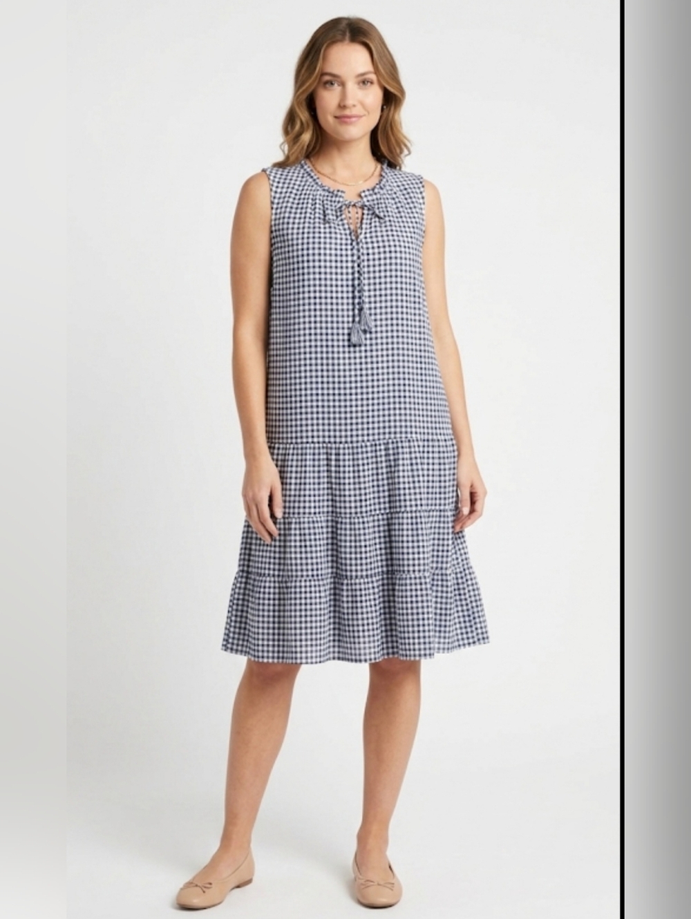 Maxstudio Women Sleeveless Blue And White Square print Dress Size 3X
